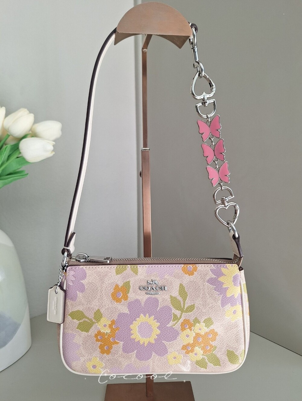 NWT Coach Nolita 19 In Signature Canvas With Floral Print CBM73 Silver/Sand Mult